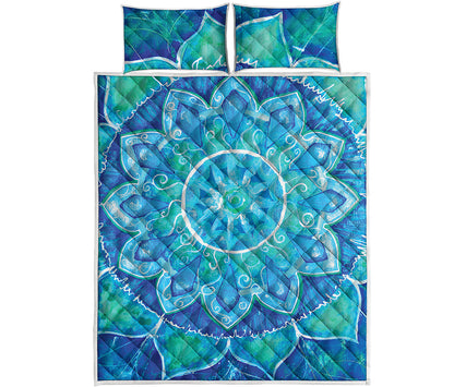 Blue Vishuddha Chakra Mandala Print Quilt Bed Set