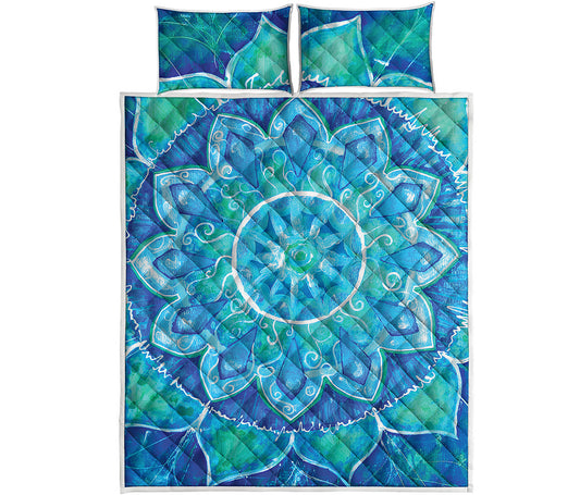 Blue Vishuddha Chakra Mandala Print Quilt Bed Set