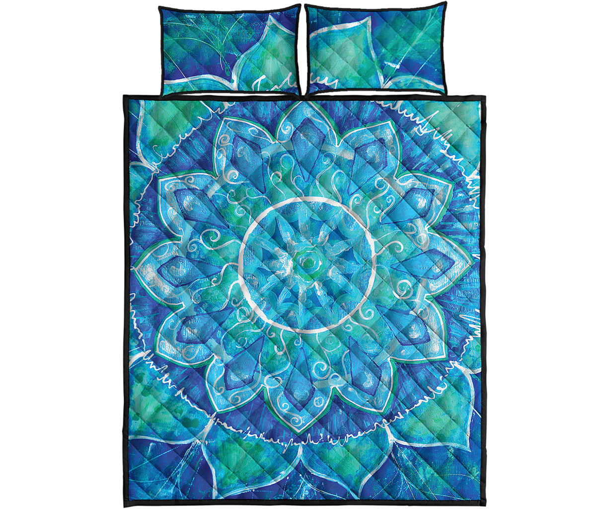 Blue Vishuddha Chakra Mandala Print Quilt Bed Set