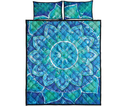 Blue Vishuddha Chakra Mandala Print Quilt Bed Set
