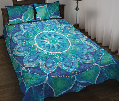 Blue Vishuddha Chakra Mandala Print Quilt Bed Set