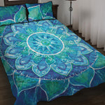 Blue Vishuddha Chakra Mandala Print Quilt Bed Set
