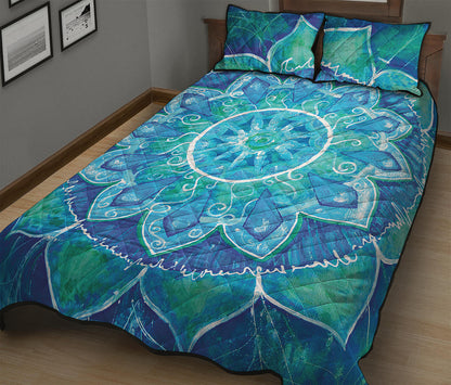 Blue Vishuddha Chakra Mandala Print Quilt Bed Set
