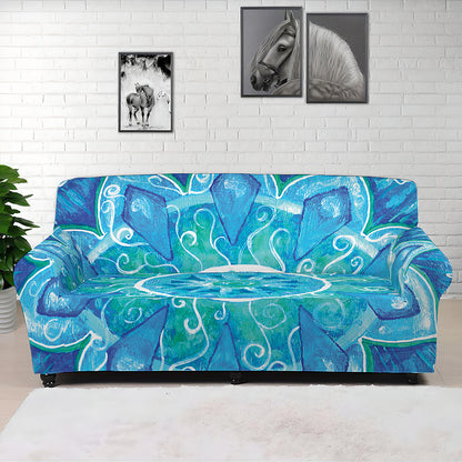 Blue Vishuddha Chakra Mandala Print Sofa Cover