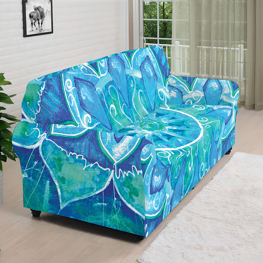 Blue Vishuddha Chakra Mandala Print Sofa Cover