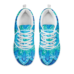 Blue Vishuddha Chakra Mandala Print White Sneakers