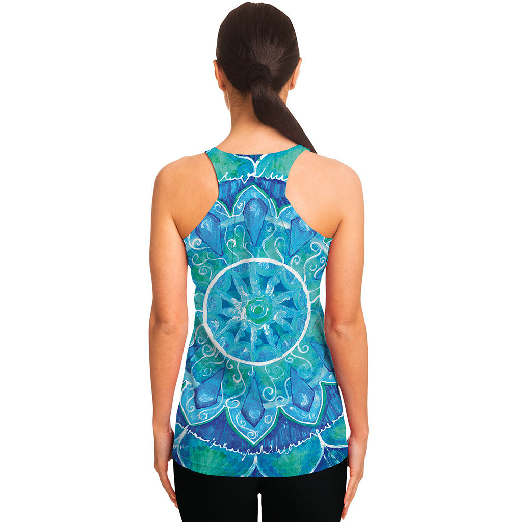 Blue Vishuddha Chakra Mandala Print Women's Racerback Tank Top