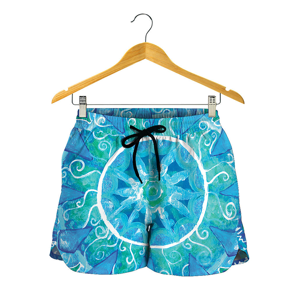 Blue Vishuddha Chakra Mandala Print Women's Shorts