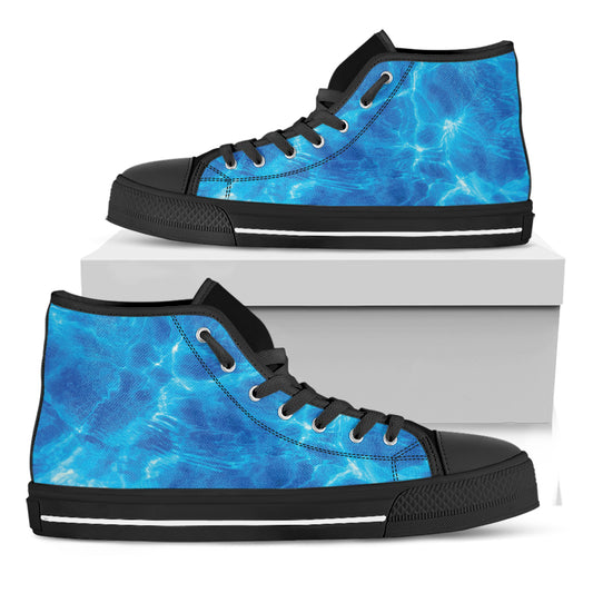 Blue Water Surface Print Black High Top Shoes