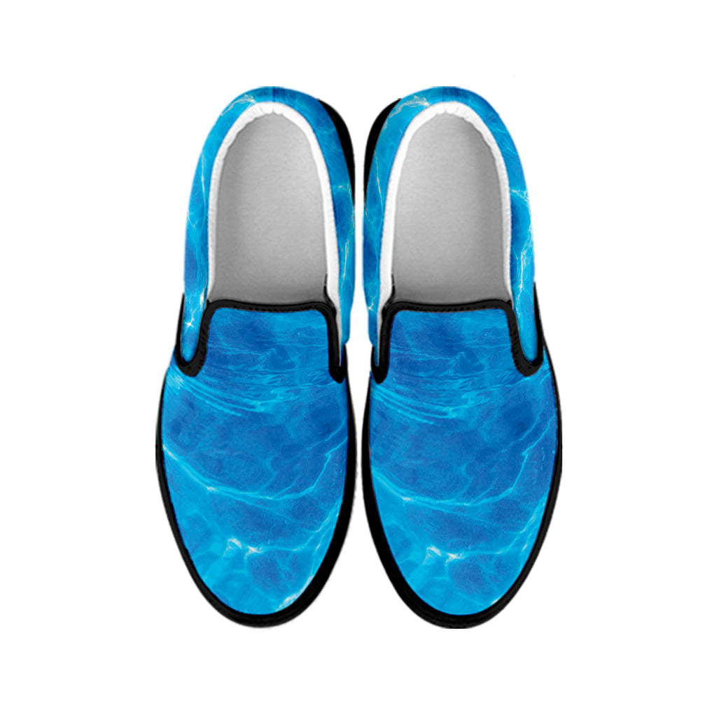 Blue Water Surface Print Black Slip On Shoes