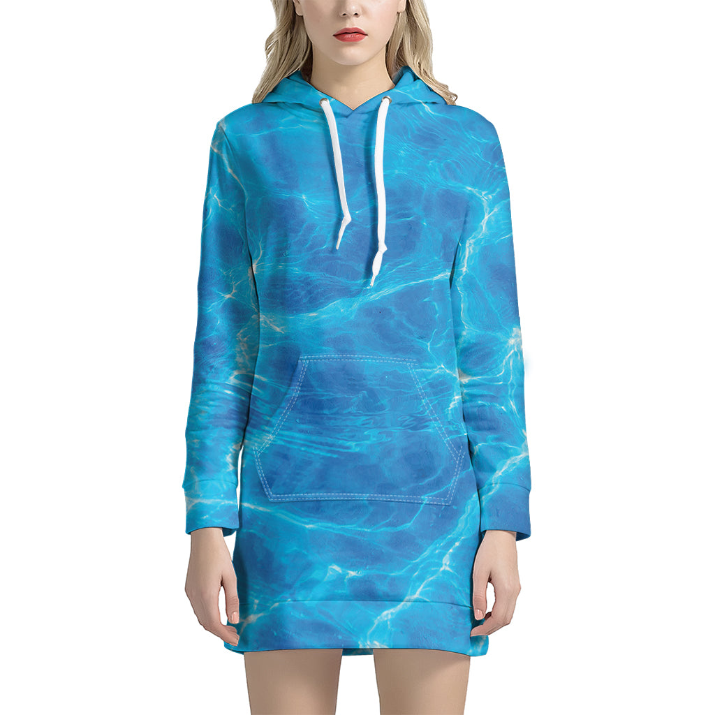 Blue Water Surface Print Hoodie Dress
