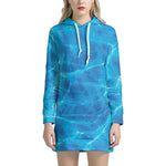 Blue Water Surface Print Hoodie Dress