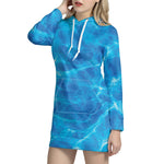 Blue Water Surface Print Hoodie Dress