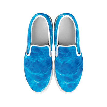 Blue Water Surface Print White Slip On Shoes