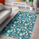 Blue Watercolor Butterfly Pattern Print Area Rug