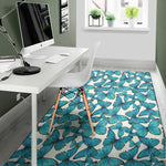 Blue Watercolor Butterfly Pattern Print Area Rug
