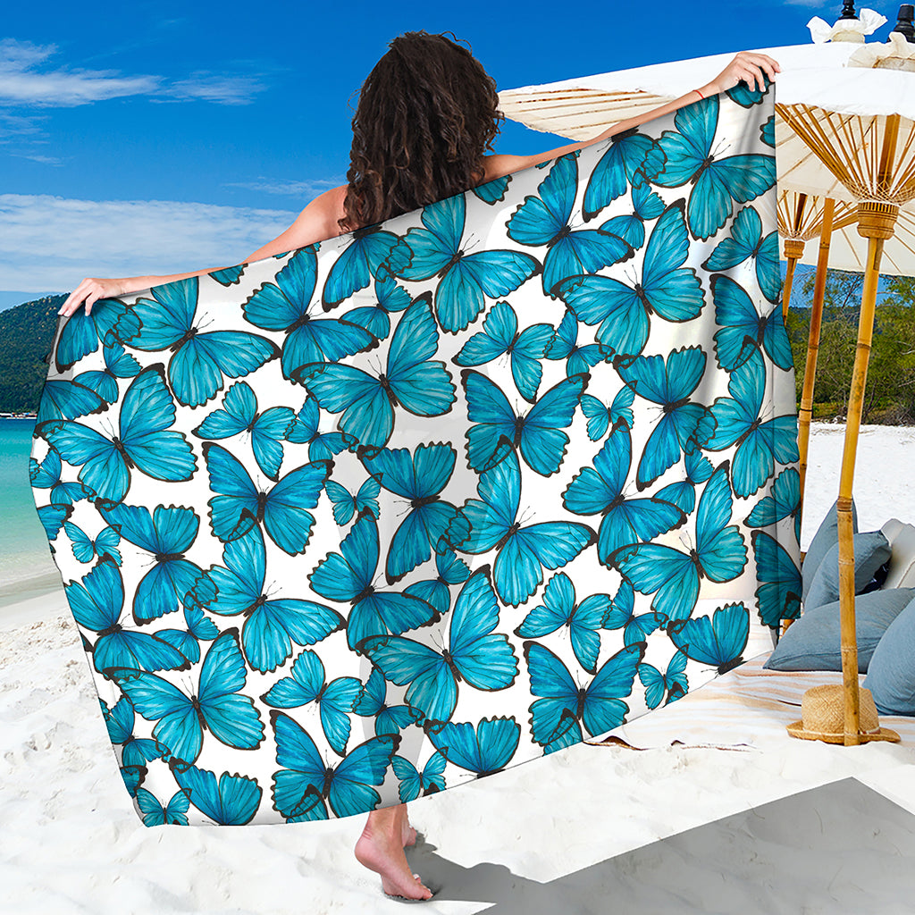 Blue Watercolor Butterfly Pattern Print Beach Sarong Wrap