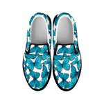 Blue Watercolor Butterfly Pattern Print Black Slip On Shoes