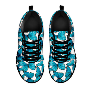 Blue Watercolor Butterfly Pattern Print Black Sneakers