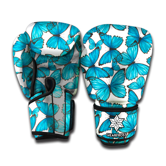 Blue Watercolor Butterfly Pattern Print Boxing Gloves