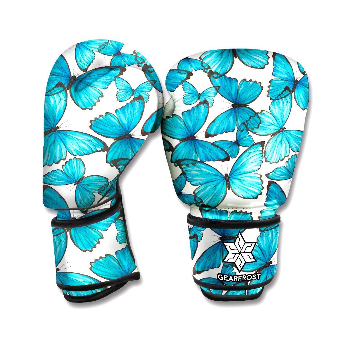 Blue Watercolor Butterfly Pattern Print Boxing Gloves