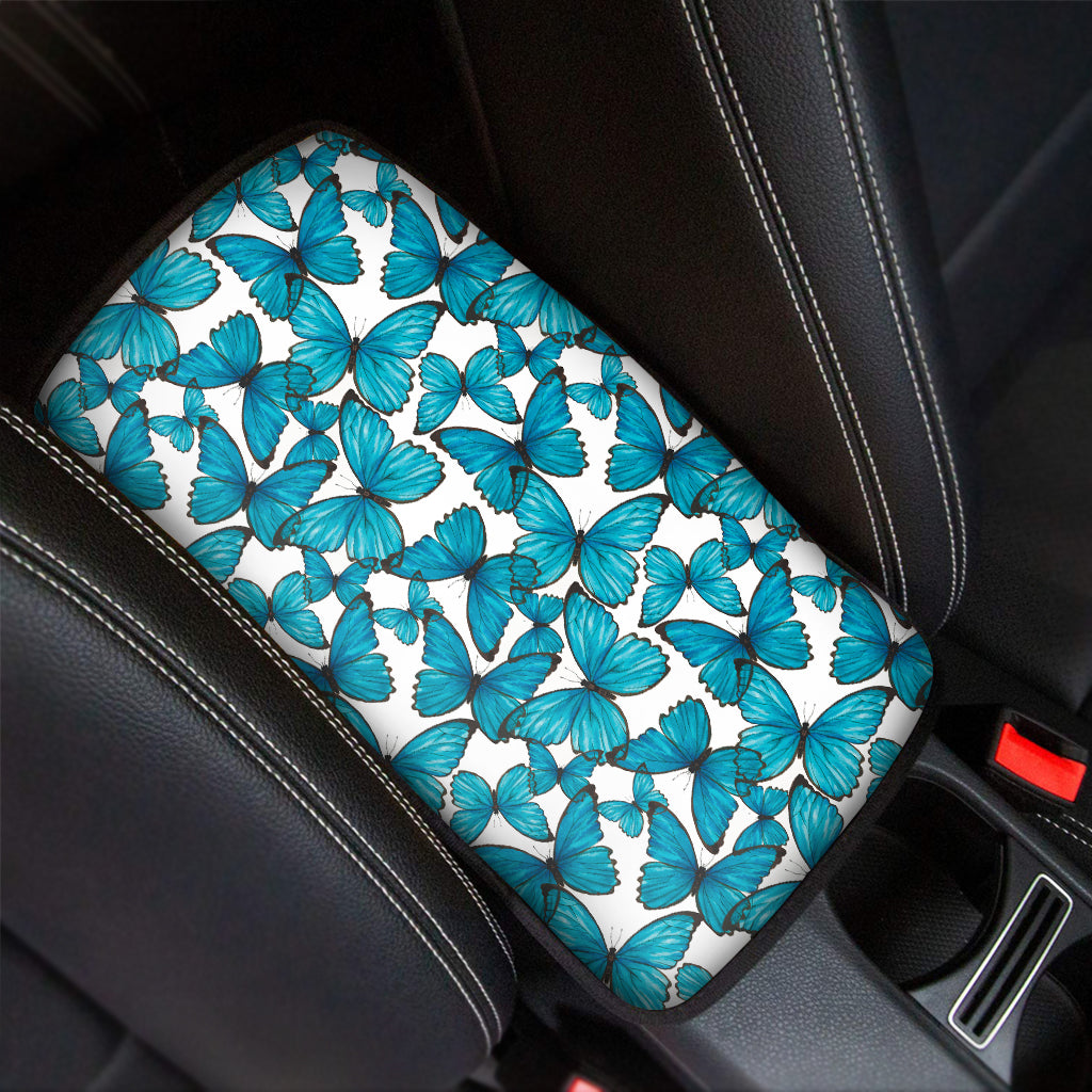 Blue Watercolor Butterfly Pattern Print Car Center Console Cover