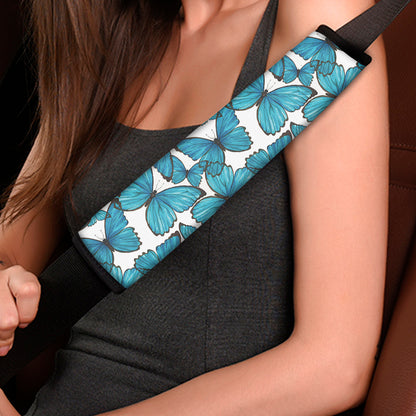 Blue Watercolor Butterfly Pattern Print Car Seat Belt Covers
