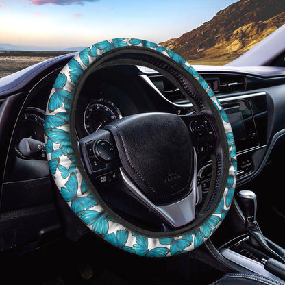 Blue Watercolor Butterfly Pattern Print Car Steering Wheel Cover