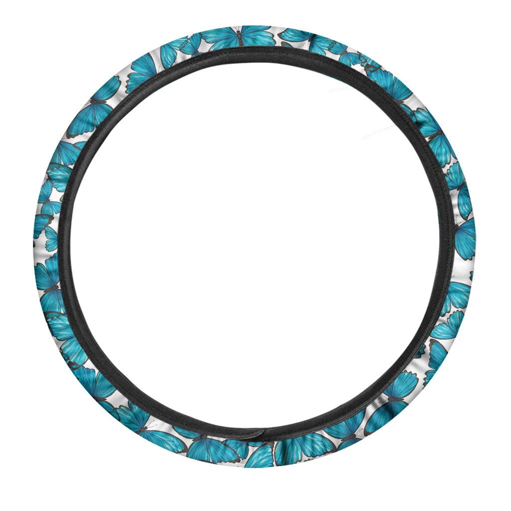 Blue Watercolor Butterfly Pattern Print Car Steering Wheel Cover