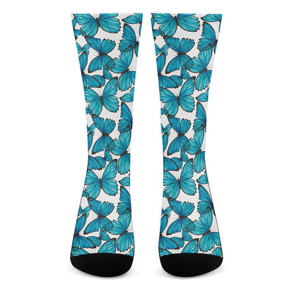 Blue Watercolor Butterfly Pattern Print Crew Socks