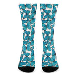 Blue Watercolor Butterfly Pattern Print Crew Socks