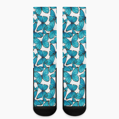 Blue Watercolor Butterfly Pattern Print Crew Socks