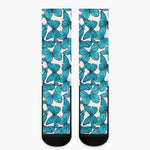 Blue Watercolor Butterfly Pattern Print Crew Socks