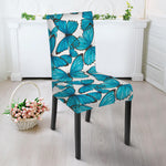 Blue Watercolor Butterfly Pattern Print Dining Chair Slipcover