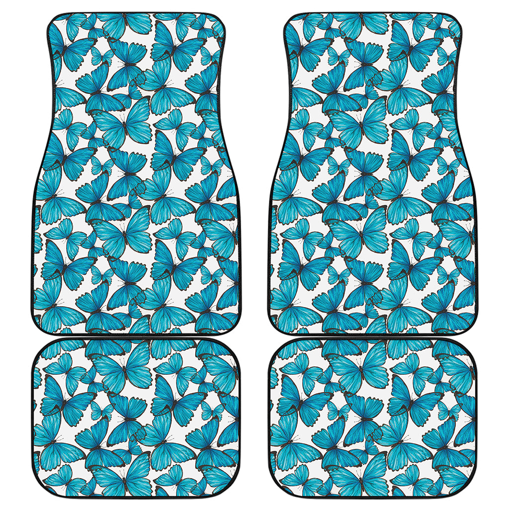 Blue Watercolor Butterfly Pattern Print Front and Back Car Floor Mats