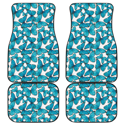 Blue Watercolor Butterfly Pattern Print Front and Back Car Floor Mats