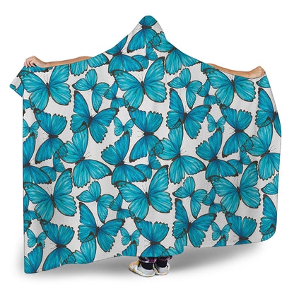 Blue Watercolor Butterfly Pattern Print Hooded Blanket