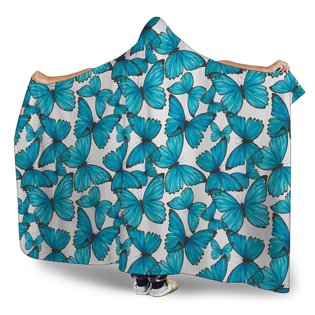 Blue Watercolor Butterfly Pattern Print Hooded Blanket