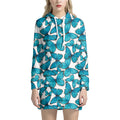 Blue Watercolor Butterfly Pattern Print Pullover Hoodie Dress
