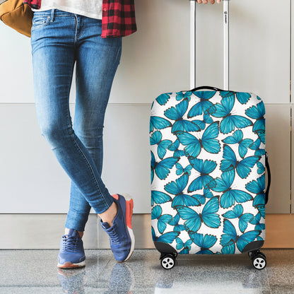 Blue Watercolor Butterfly Pattern Print Luggage Cover
