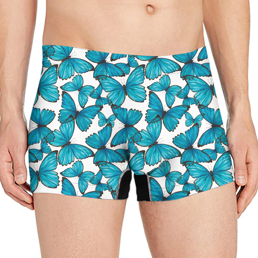 Blue Watercolor Butterfly Pattern Print Men's Boxer Briefs