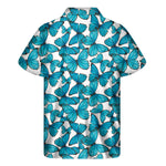 Blue Watercolor Butterfly Pattern Print Men's Short Sleeve Shirt