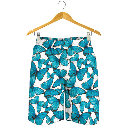 Blue Watercolor Butterfly Pattern Print Men's Shorts