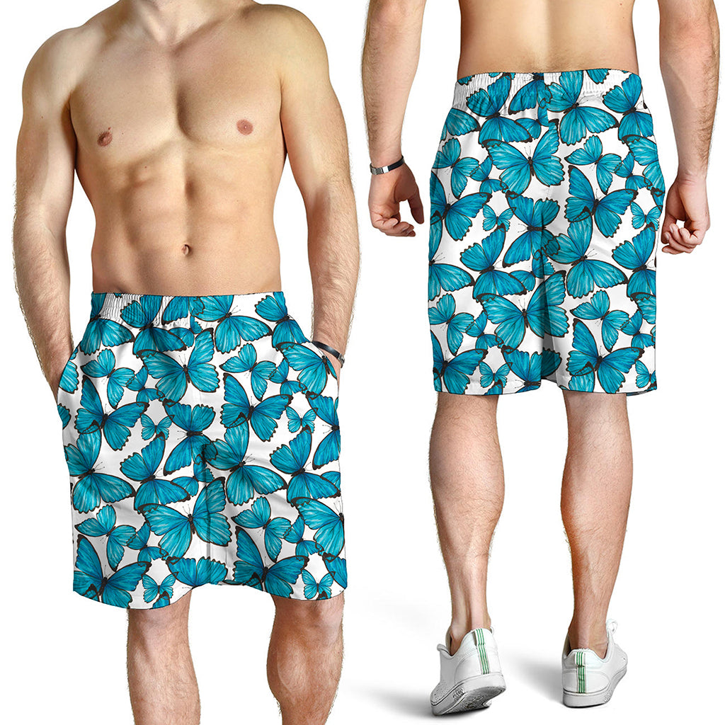 Blue Watercolor Butterfly Pattern Print Men's Shorts