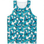 Blue Watercolor Butterfly Pattern Print Men's Tank Top