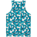 Blue Watercolor Butterfly Pattern Print Men's Tank Top