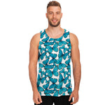 Blue Watercolor Butterfly Pattern Print Men's Tank Top