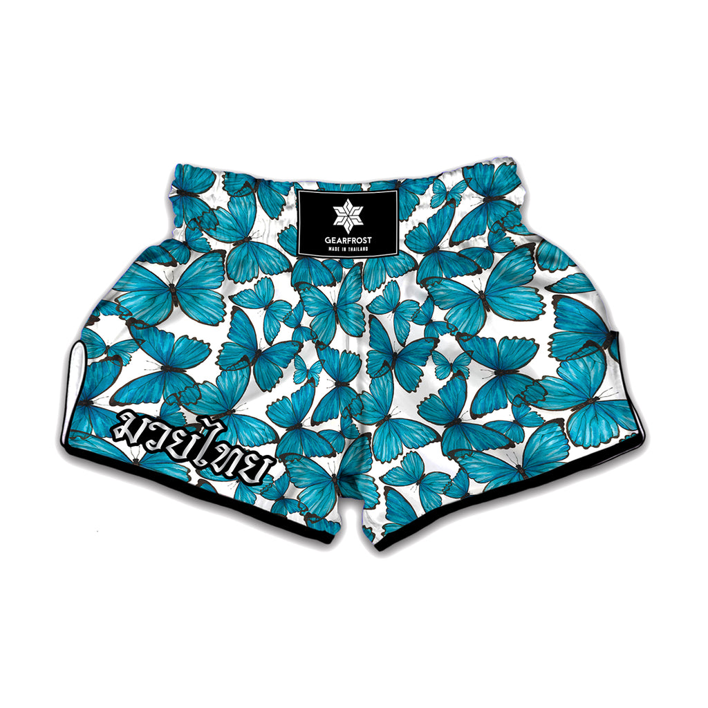 Blue Watercolor Butterfly Pattern Print Muay Thai Boxing Shorts
