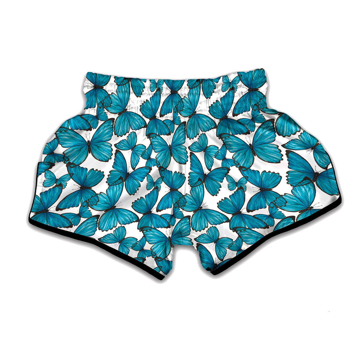 Blue Watercolor Butterfly Pattern Print Muay Thai Boxing Shorts