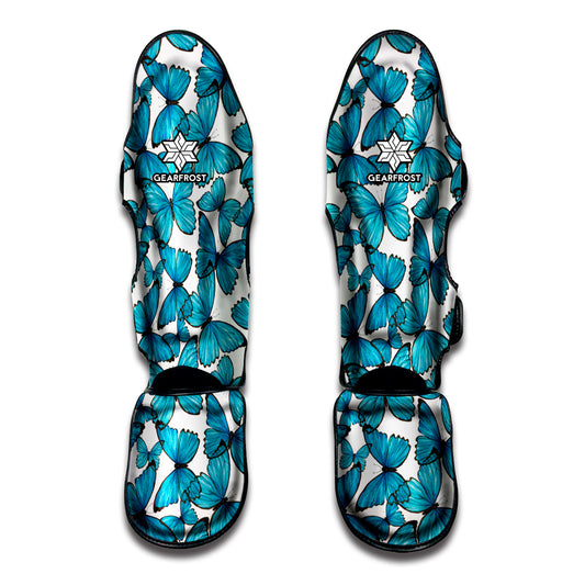 Blue Watercolor Butterfly Pattern Print Muay Thai Shin Guard